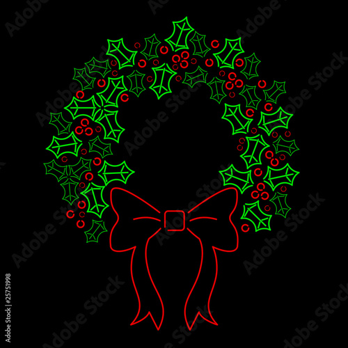 Neon holly wreath