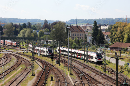 Obraz na płótnie Swiss rail station in Kreuzlinge, Switzerland. w salonie