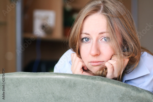 Closeup portrait of a cute young woman photo