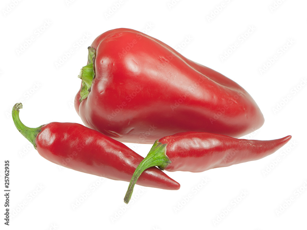 Red pepper close-up isolated on white background