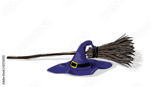 witch hat and broomstick