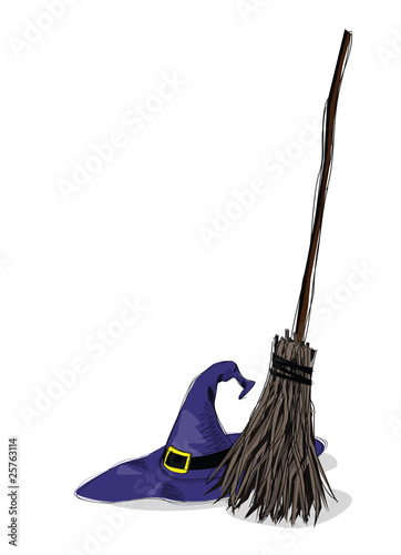 witch hat and broomstick