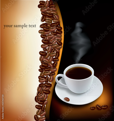 Cup of coffee with coffee grains . Photo-realistic vector.
