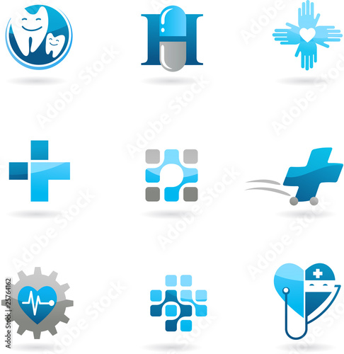 Blue medicine and health-care icons and logos