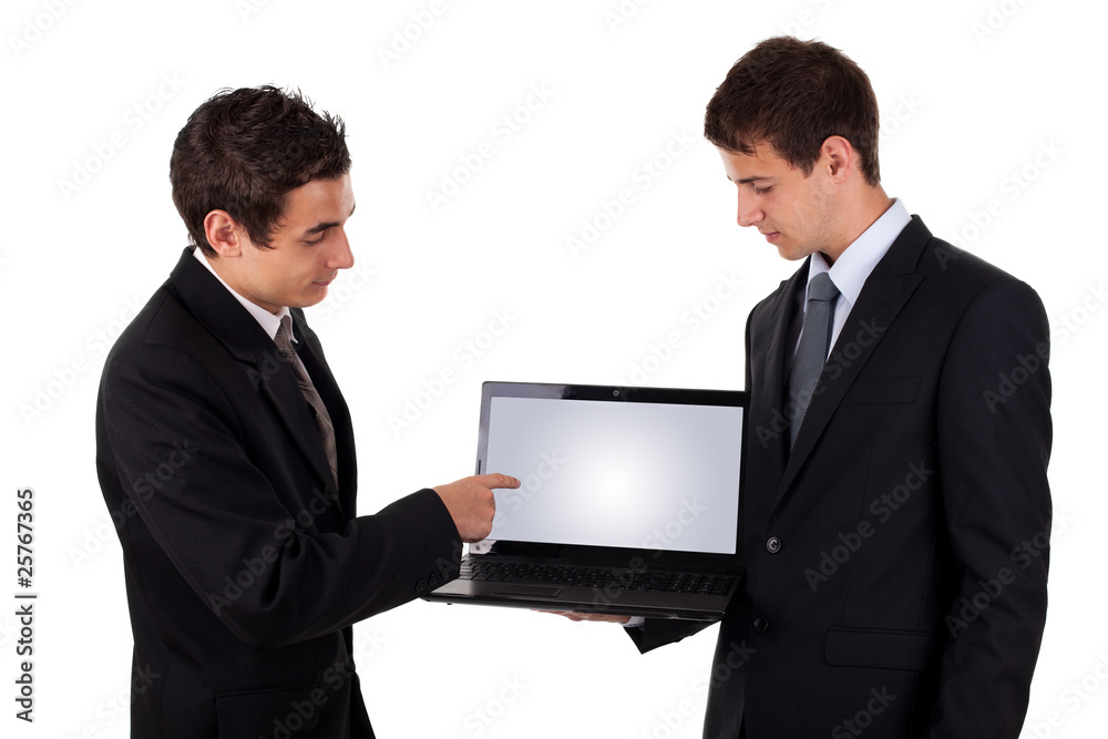 business man show on blank laptop 2 business man show on blank laptop 2