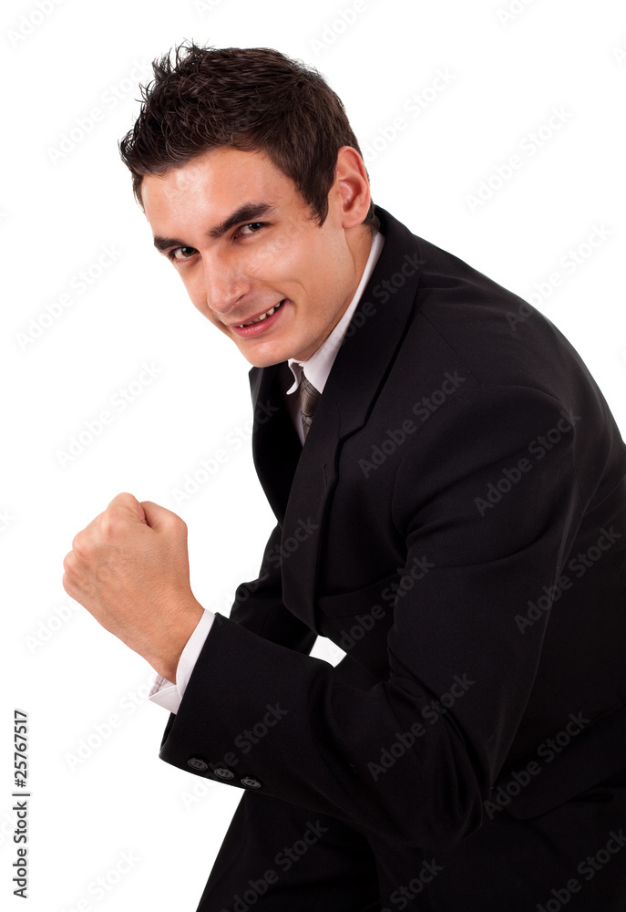 very happy energetic businessman with his arms raised very happy energetic businessman with his arms raised
