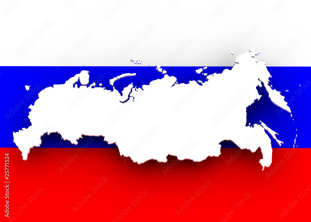 Obraz premium Landkarte Russland mit Flagge