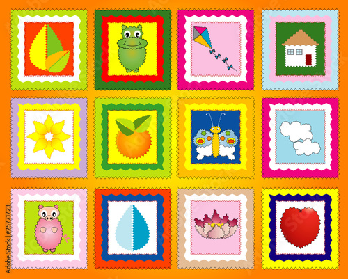 Cute quilt from patches with kids pattern