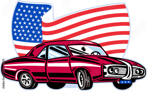 american muscle car with flag © patrimonio designs
