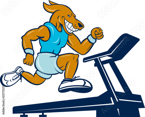 cartoon dog running on tread mill