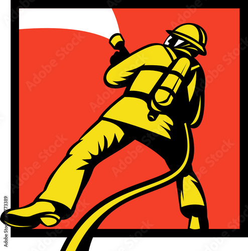 fireman firefighter with fire hose