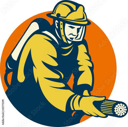 firefighter fireman with fire hose
