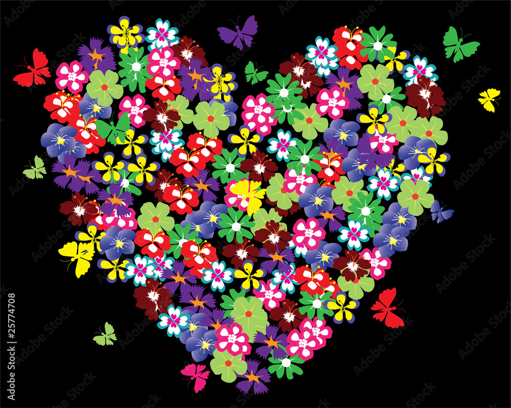 floral heart with butterflies
