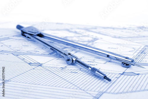 bow compass on blueprint