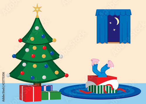 Child Opens Present on Christmas Eve