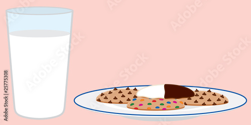 Glass of Milk with Plate of Cookies