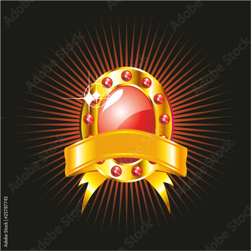 golden badge with ribbon
