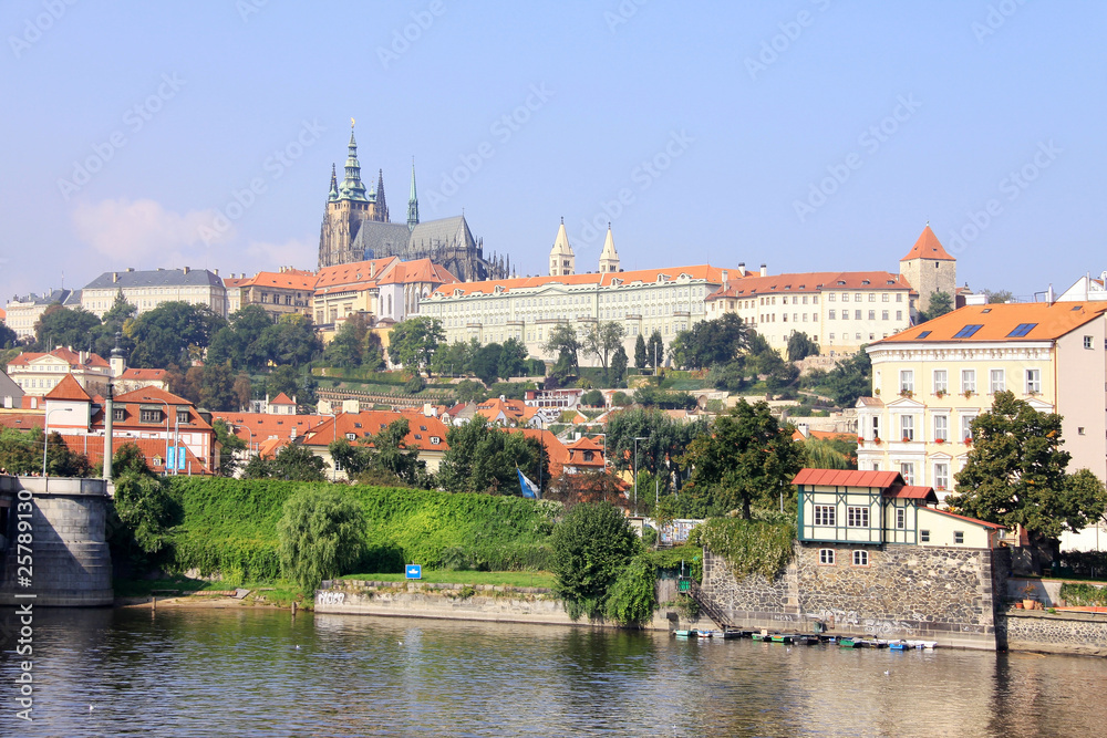 The View on Prague summer gothic Castle above River Vltava