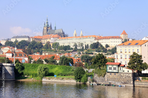 The View on Prague summer gothic Castle above River Vltava