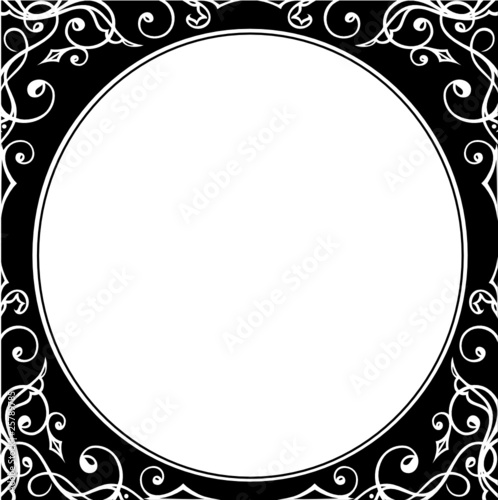 Ovaler Rahmen mit Ornamenten - floral, filigran, schwarz-weiß