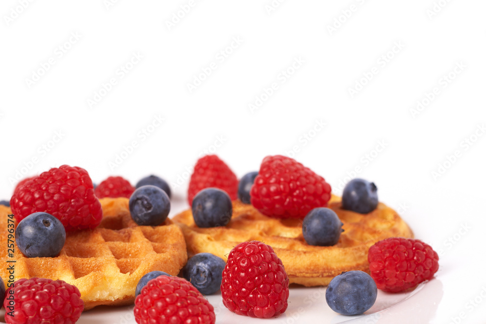 Belgian waffles with berries and cream