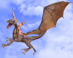 Fotobehang Draken Drakendame met blauwe hemel  © DM7