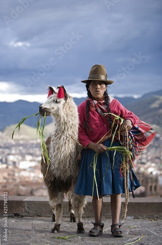 Peruvian Woman Llama (Lama Glama), Cuzco, Peru photo