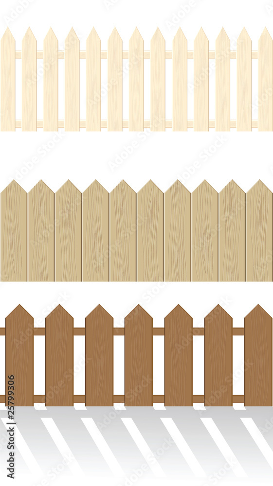 Set of wooden fences isolated on a white background
