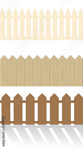 Set of wooden fences isolated on a white background