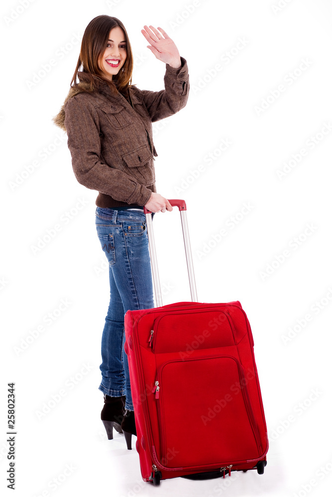 young woman waving hand young woman waving hand