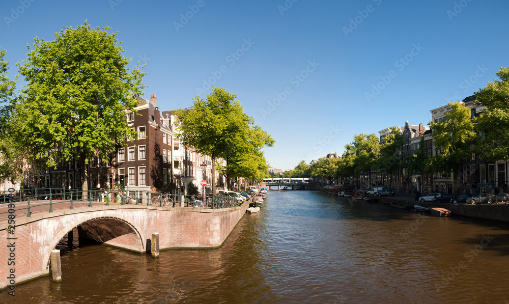 Typical bridge in a canal in Amsterdam.