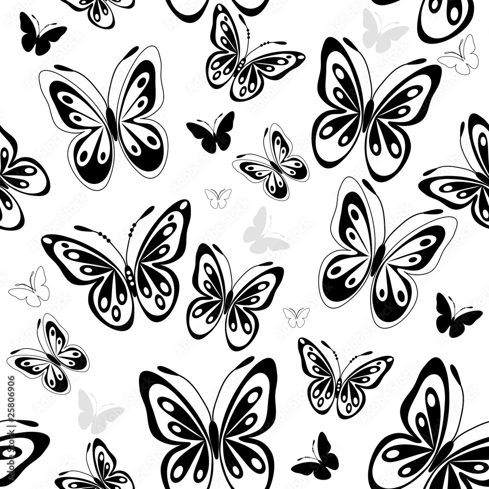 Repeating white pattern with butterflies Repeating white pattern with butterflies