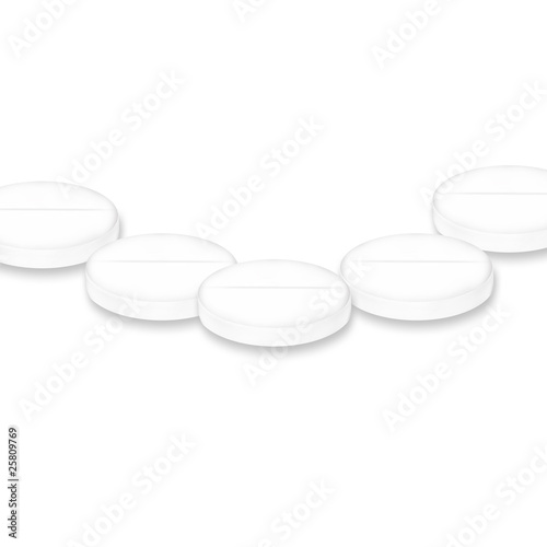 Round shaped pills isolated on white background