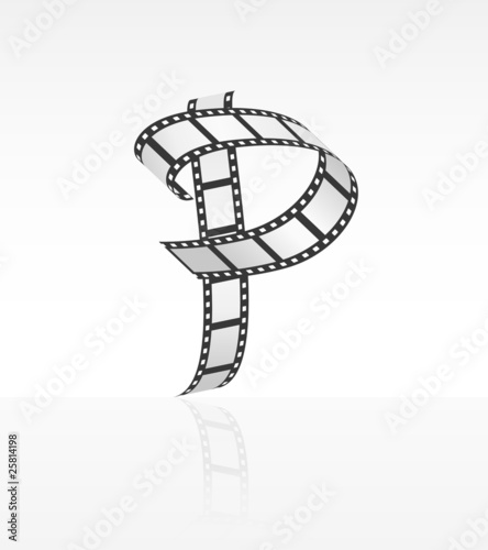 Font from camera roll, film strip. Capital Letter P