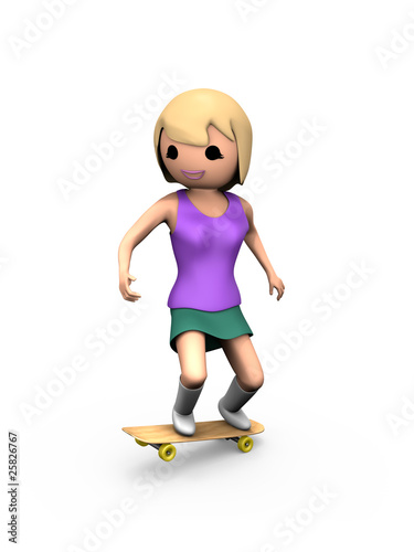 3D Girl Performing Trick on Skateboard