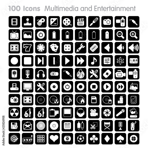 100 Icons - Multimedia and Entertainment Set
