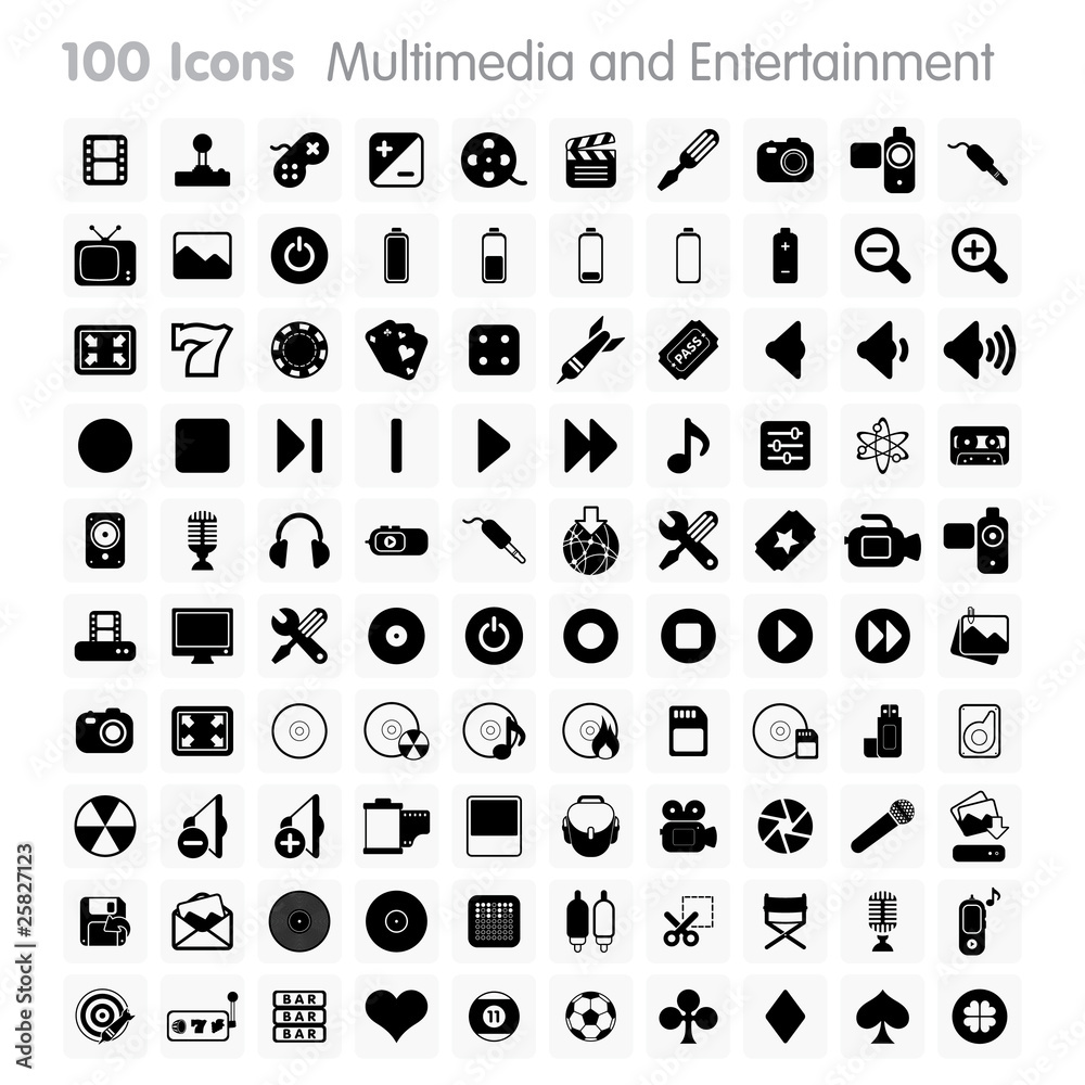 100 Icons - Multimedia and Entertainment Set 100 Icons - Multimedia and Entertainment Set
