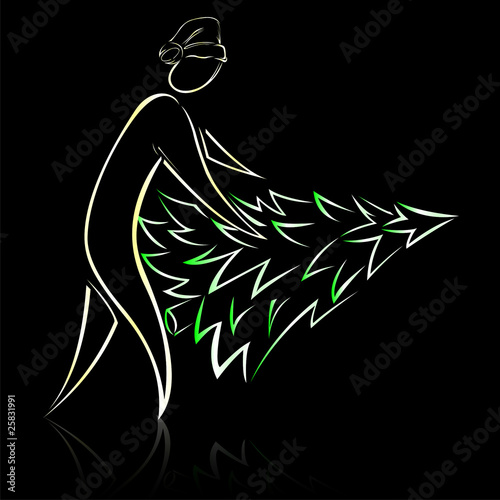 Silhouette of men with fur-tree