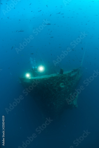 Scuba diver exploring Shipwreck SS Thistlegorm © Mark Doherty
