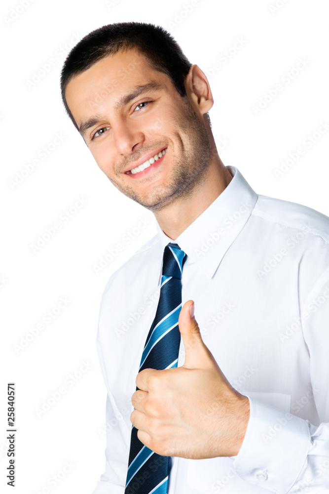Happy businessman with thumbs up gesture, isolated on white Happy businessman with thumbs up gesture, isolated on white