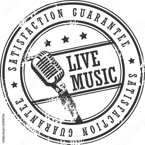 Grunge rubber stamp with the word live music written inside