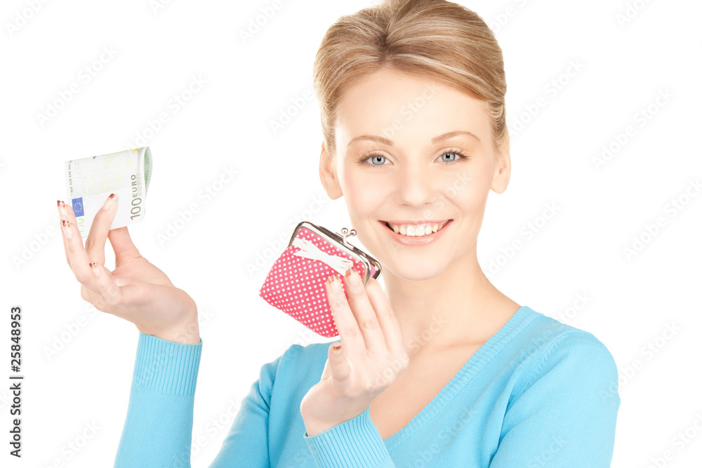 lovely woman with purse and money lovely woman with purse and money