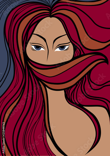 Vector closeup portrait of a girl with beautiful red hair