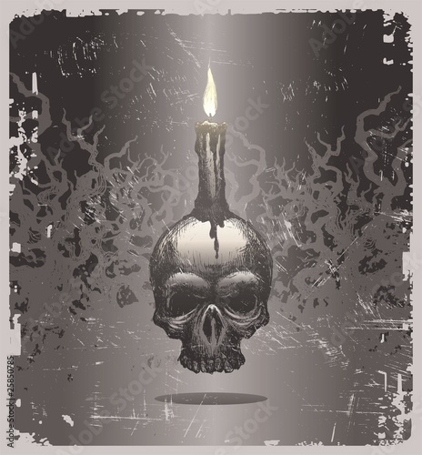 Halloween vector illustration with hand drawn skull and candle