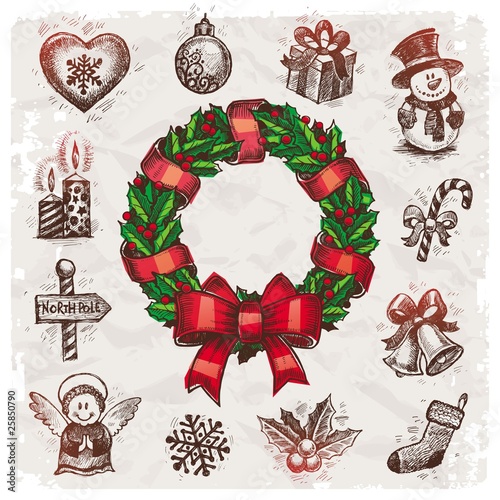 Christmas and New years holidays vector hand drawn illustration