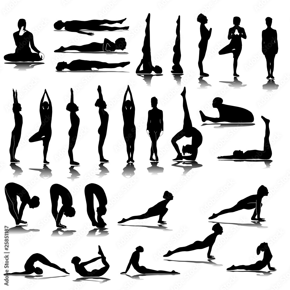 Various yoga silhouettes