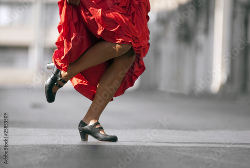 Flamenco Dancer's legs in red dress