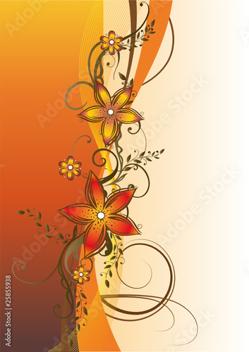 Blumen, Blüten, background, floral, filigran, orange, gelb