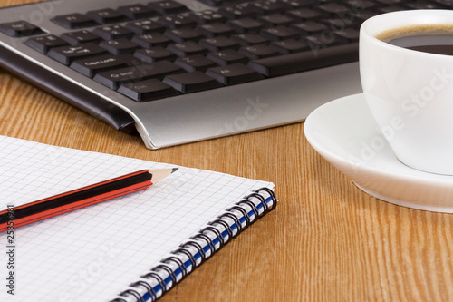 keyboard  pad and coffee