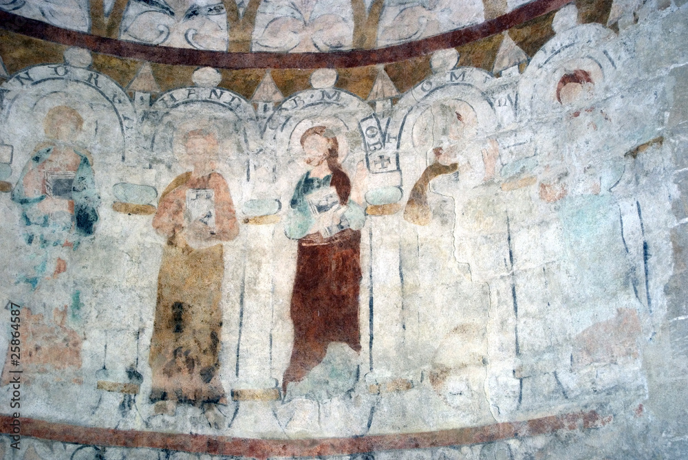 Apostles in a church fresco, Hidegseg, Hungary